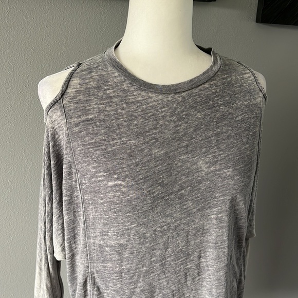 All Saints Aino Acid Wash Cold Shoulder Long Sleeve Top Gray - Picture 4 of 13